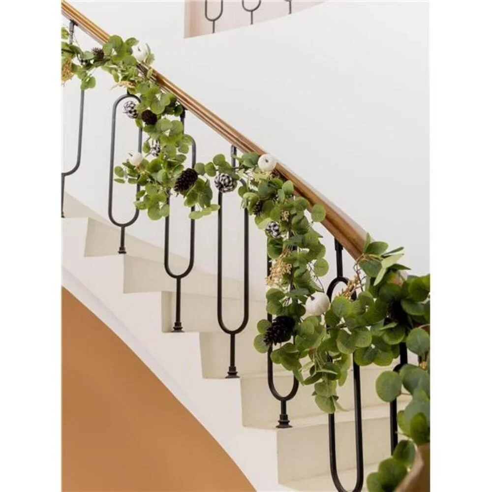 Fall Decor - Fall Garland - 7FT Autumn Eucalyptus Leaf Pumpkin Berry Fireplace